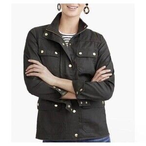 Women's  J. Crew The Downtown Field Jacket Waxed Cotton Canvas Black Size PSmall